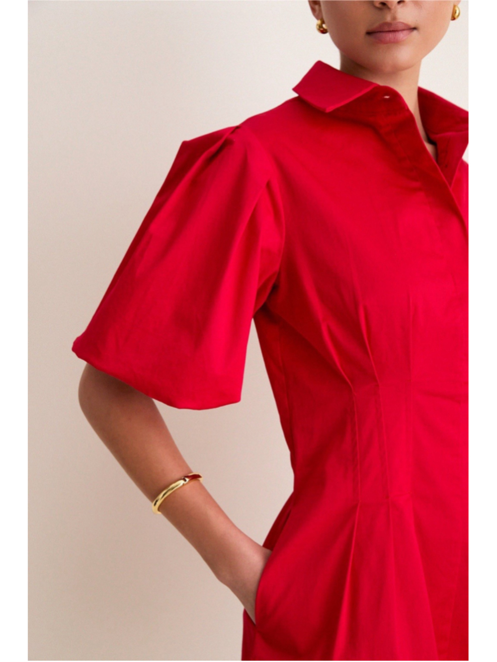 Tuckernuck Red Mini Delaney Dress Women’s 2XS Puff Sleeve A-line Pockets Collar - Picture 6 of 11